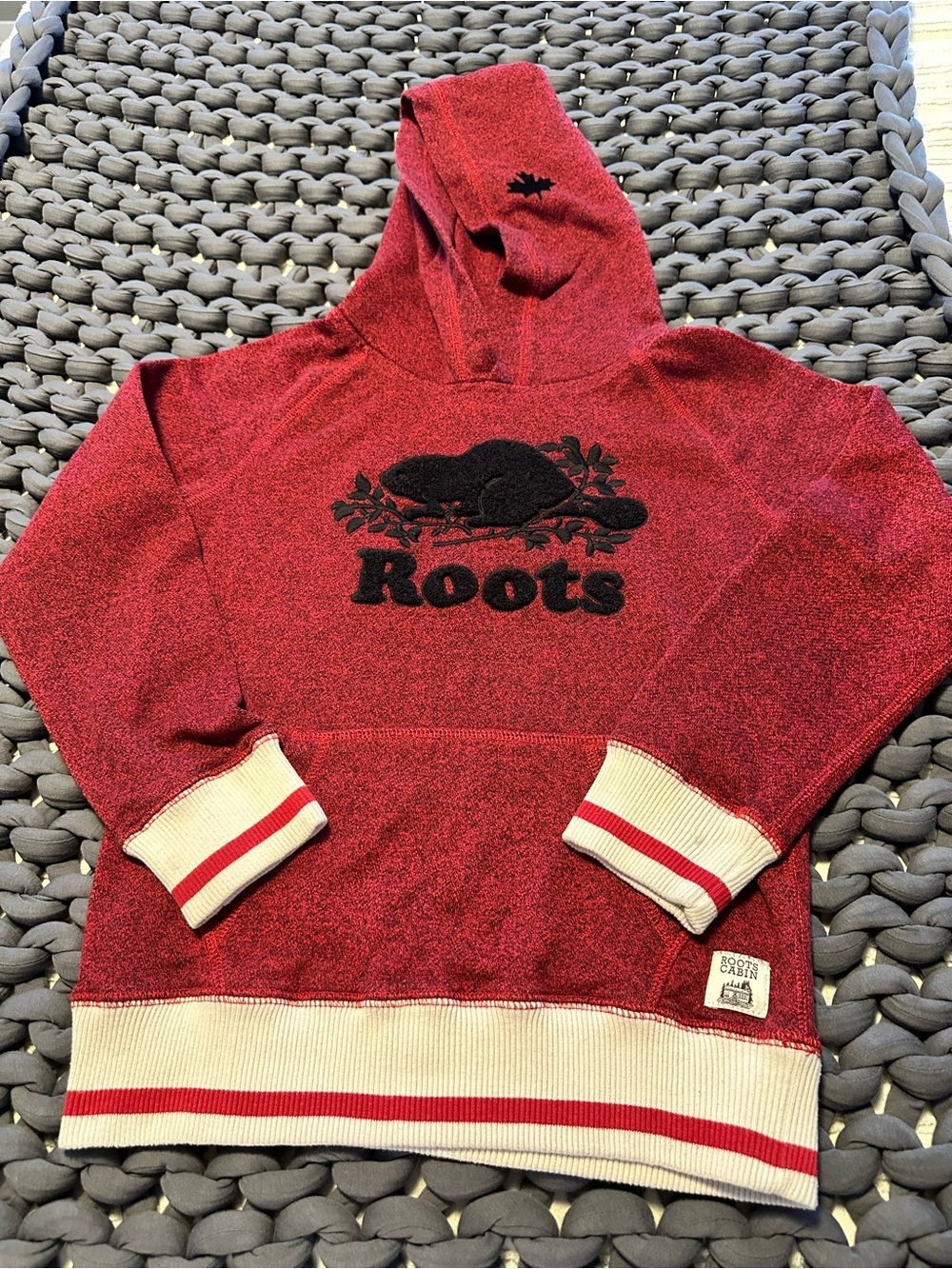 Roots Kids Red Plaid Cabin Logo Hoodie L 9-10 Years